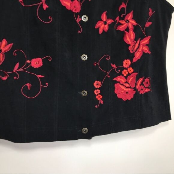 Tanjay Womens Black Vest Red Embroidery Sz 14 - Picture 2 of 8